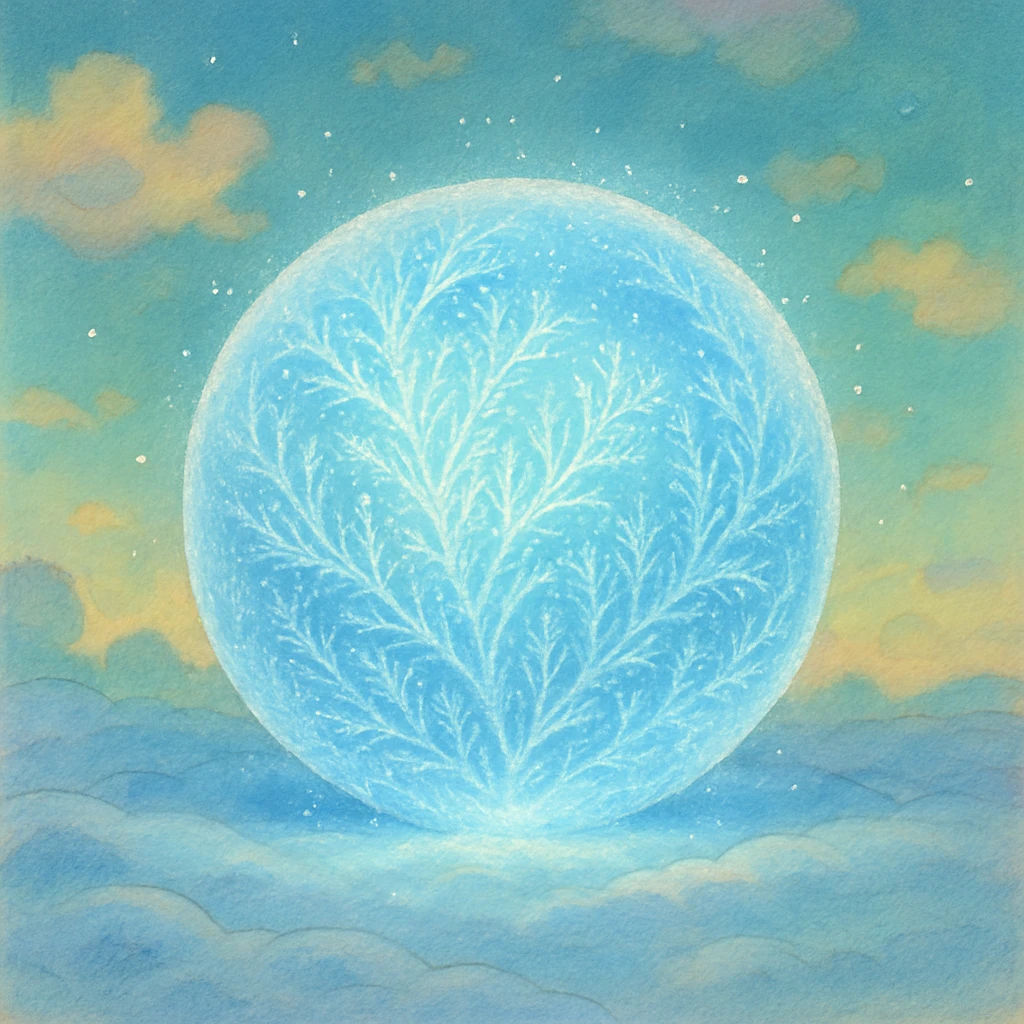 a frozen ball, shimmering with a frosty glow, ghibli-inspired style emoji