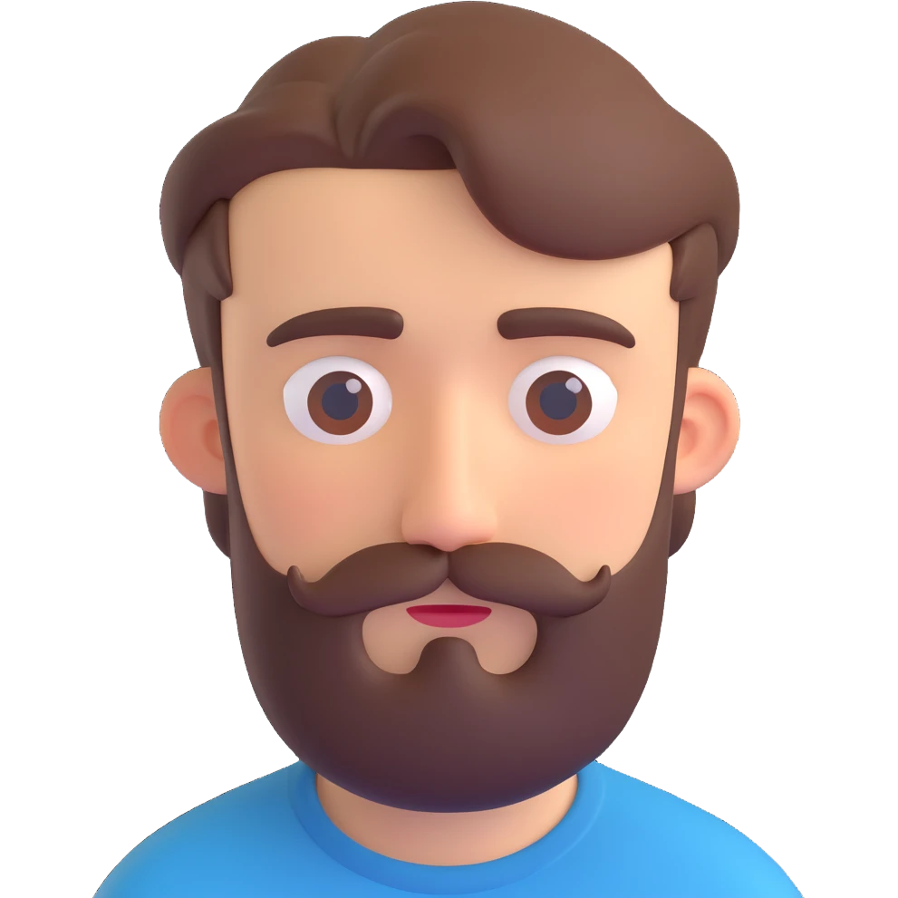 19-year-old man with early stage beard and mustache, sad expression emoji