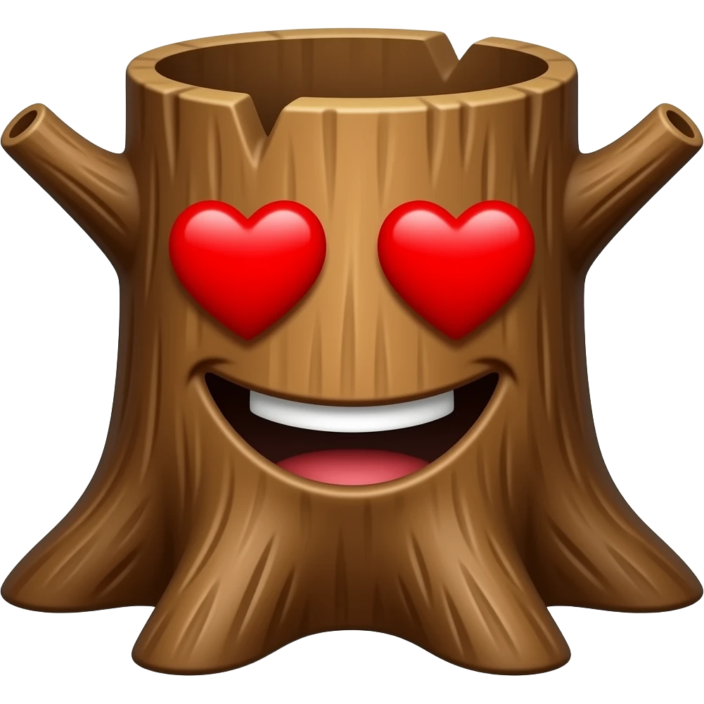 a tree trunk with red heart eyes grin emoji