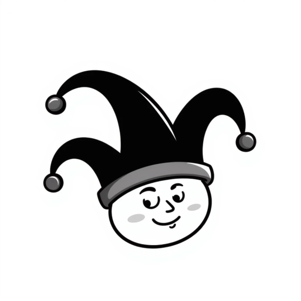 a jester's hat, hand-drawn black outline, whimsical and simple emoji