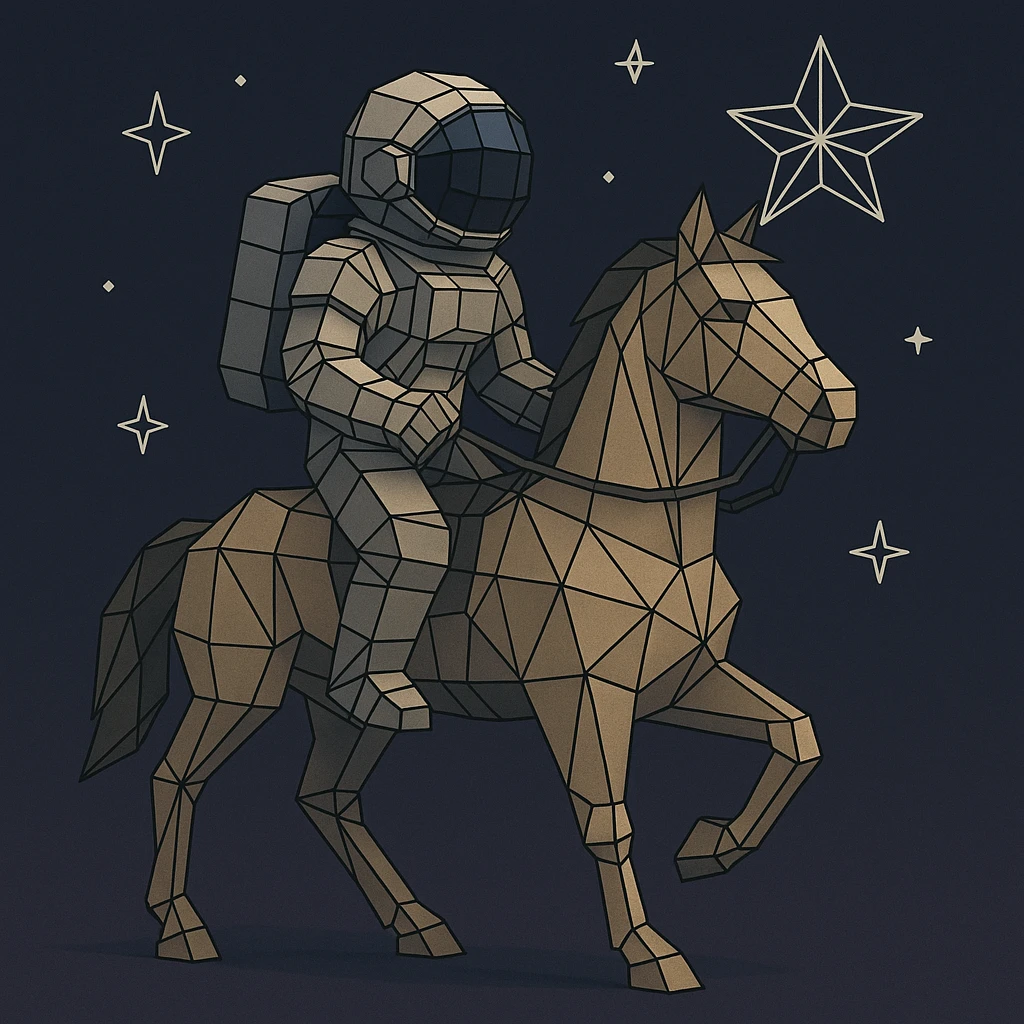 astronaut on horseback with stars in background emoji