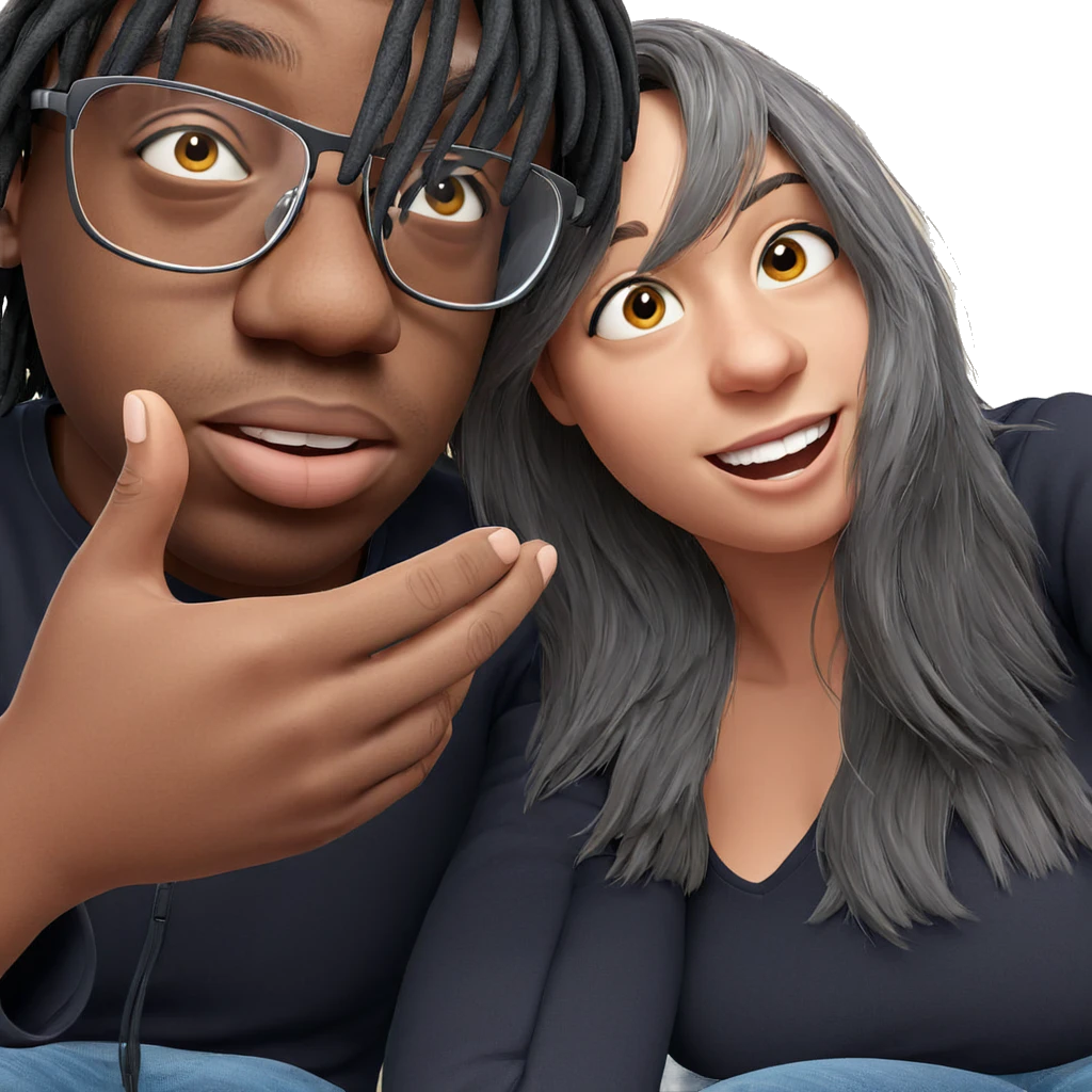 playful couple with smiles emoji