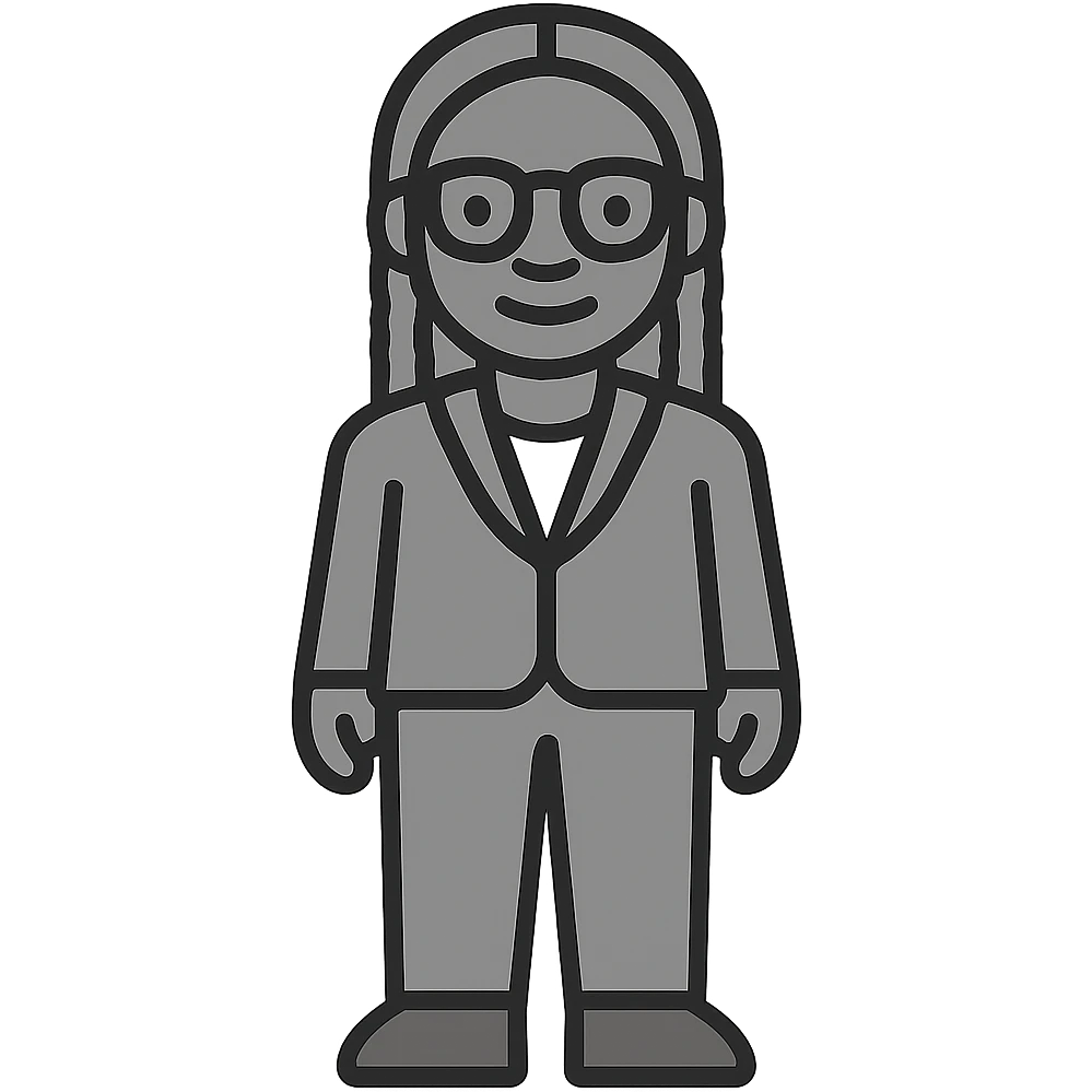 Add a business suit to Kemi Badenoch, full body, standing, in a minimal flat style with transparent background. emoji