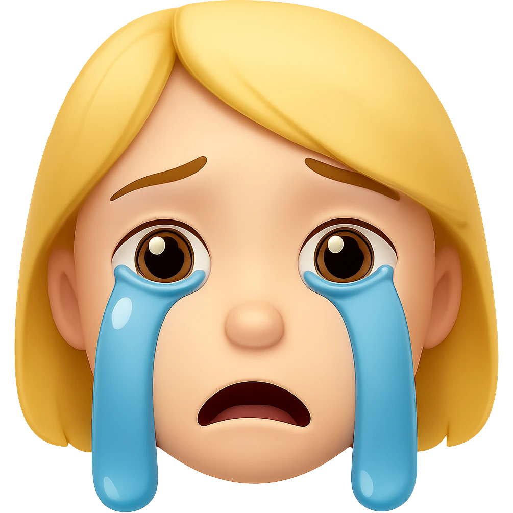 Make the tears much bigger on the child emoji while keeping the same style and expression. The original style is emoji style, but since it does not support editing, use the general style to respect the emoji look. Remove the background. emoji