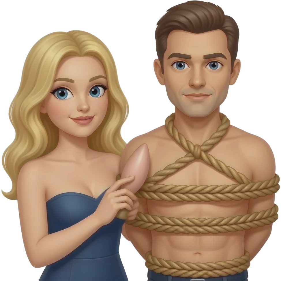 Blond woman strapless dildo pegging  a man bondage emoji