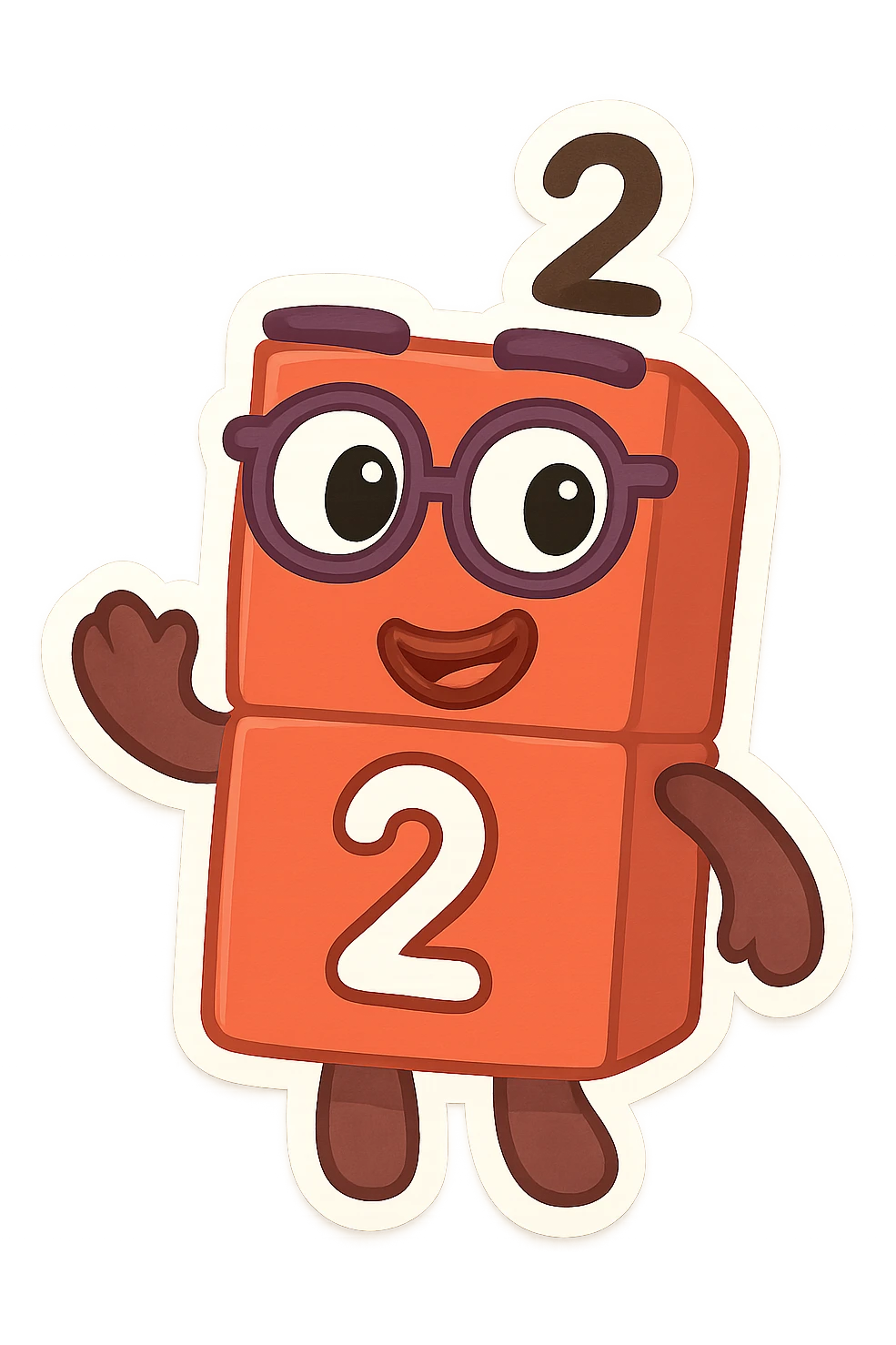 Numberblock 2, a block character with the number 2, inspired by the Numberblocks show, friendly and simple, bright colors, suitable for kids, cartoon style emoji