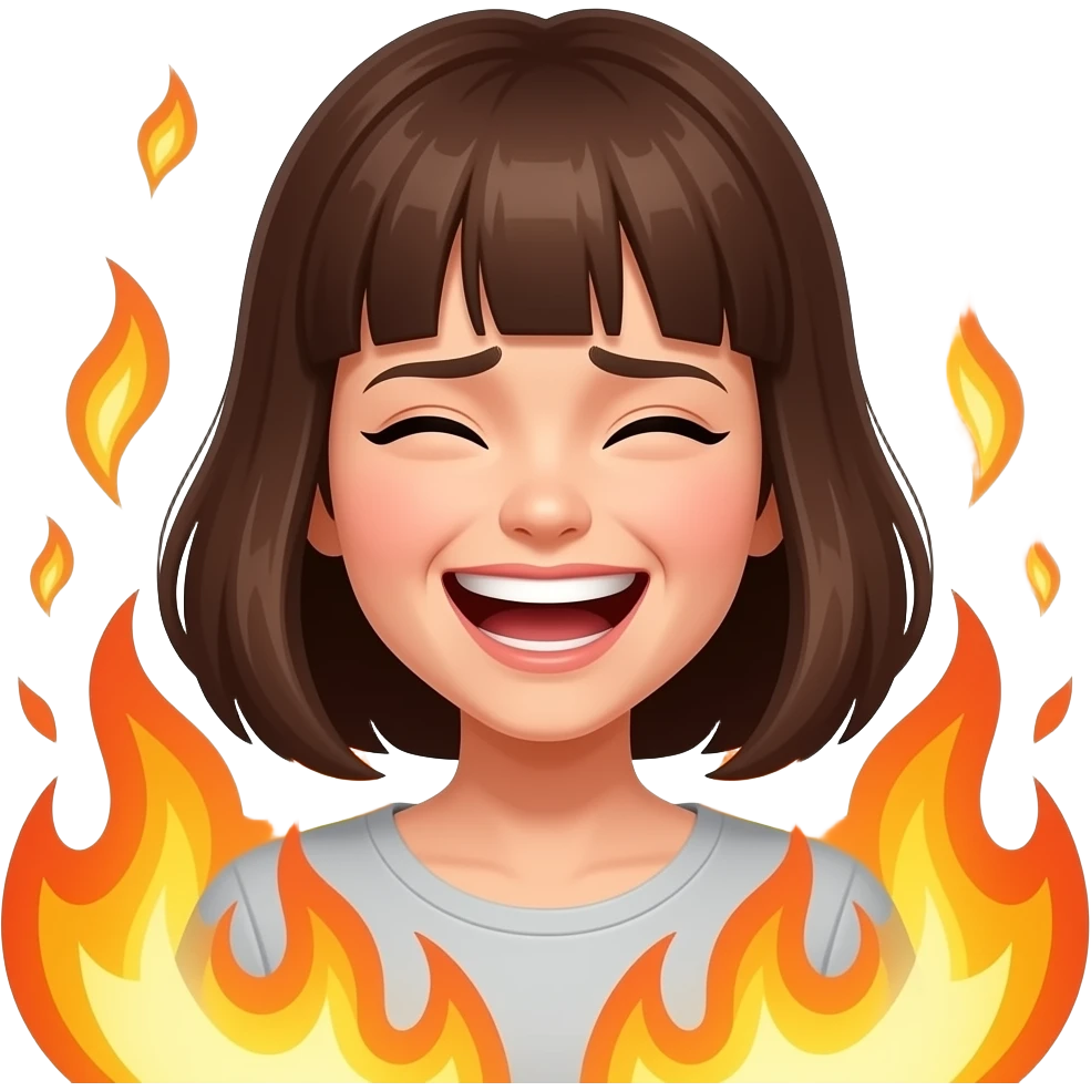 laughing even though everything is on fire and you're stressed out - female with bangs emoji