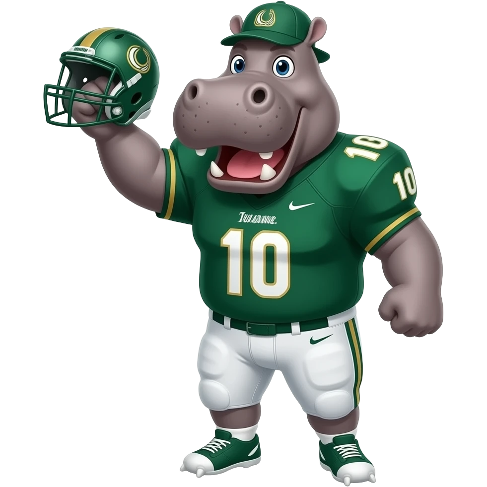 hippo cheering on Tulane football  decked out in gear emoji