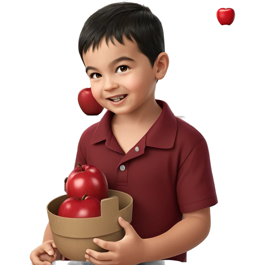 child holding apple in red shirt emoji