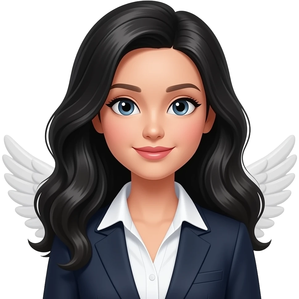 angelic black wavey hair asian office girl not barbie style emoji