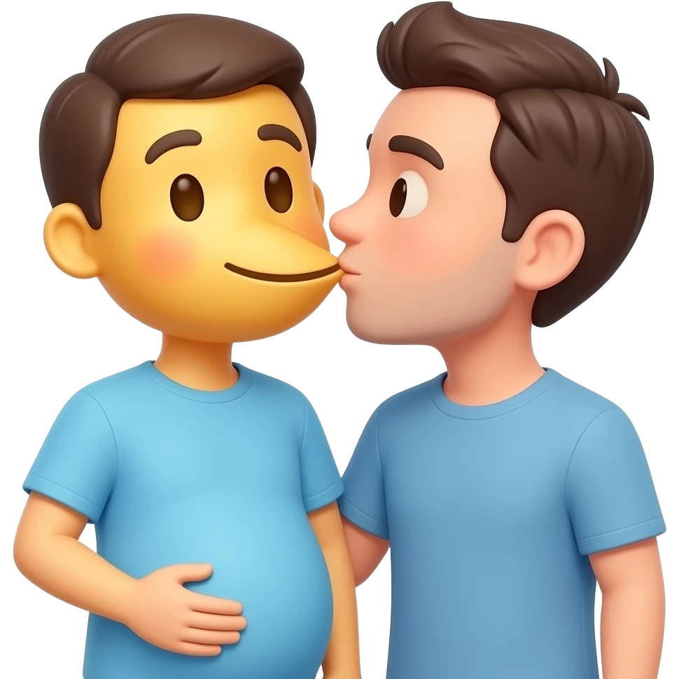 pregnant man emoji with another man standing next to him they the man is pregnent are kissing emoji
