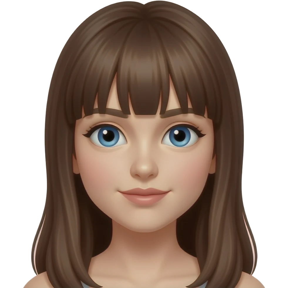 brown hair blue eyes bangs long hair emoji