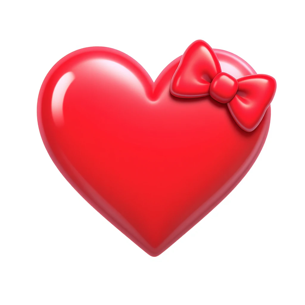 cute and shiny heart emoji with a bow accent, no background emoji
