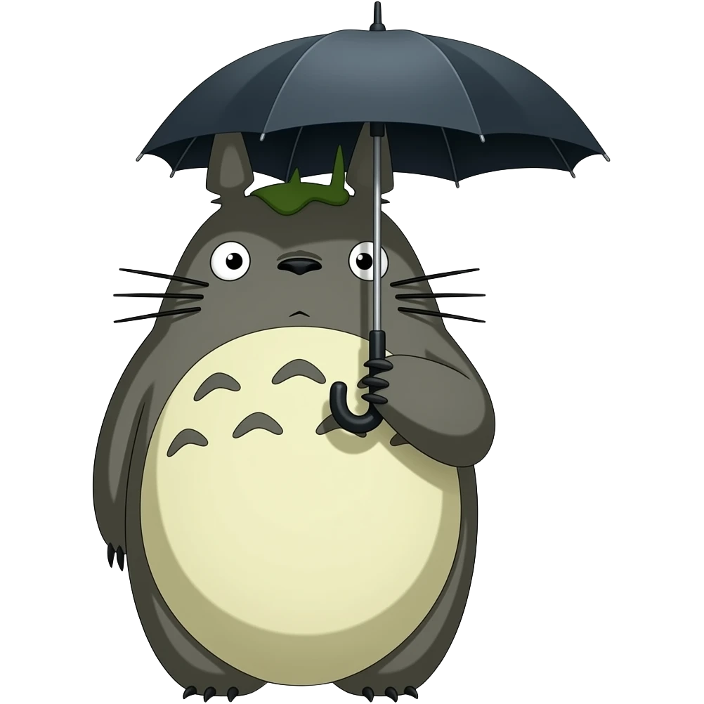 totoro from my neighbor totoro holding a black umbrella emoji style emoji