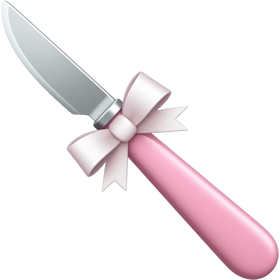 Pastel pink and pastel white dainty neat cute thin slim lanky long sharp edgy pocket filet scalpel knife with a tiny ribbon emoji