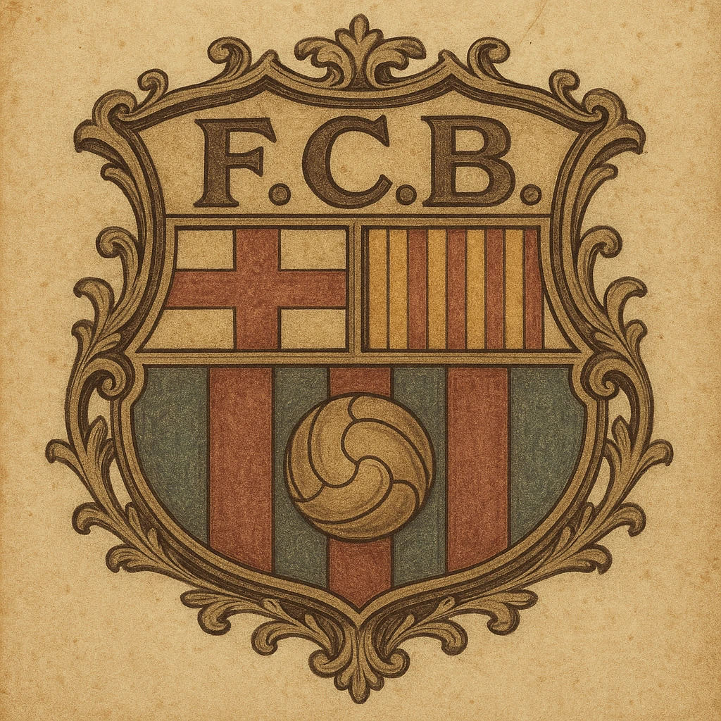 Barcelona football team logo, vintage and classic, inspired by the team's rich history, muted colors and intricate details emoji