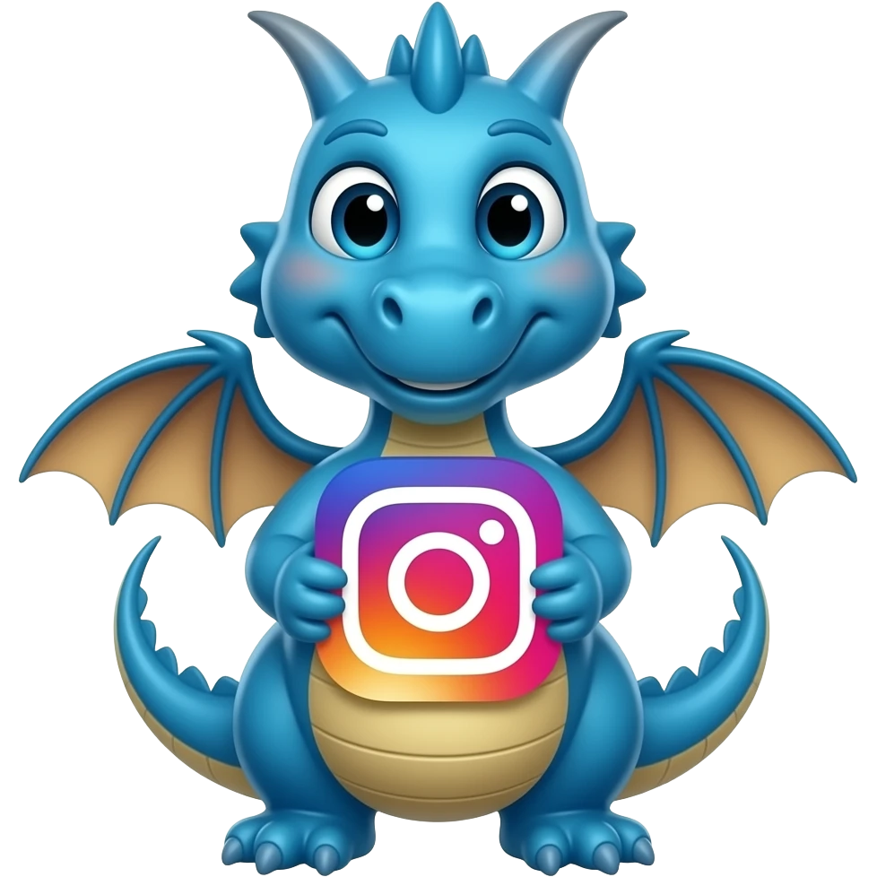 Blue dragon holding instagram logo front looking emoji