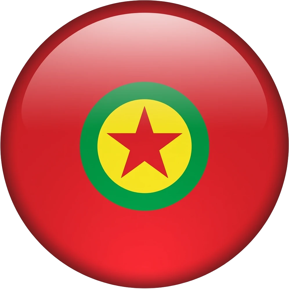 Bayrak emojisi olsun  kırmızı zemin üzerine, ortasında yeşil-sarı daire içinde kırmızı yıldız bulunan bir tasarımdır emoji