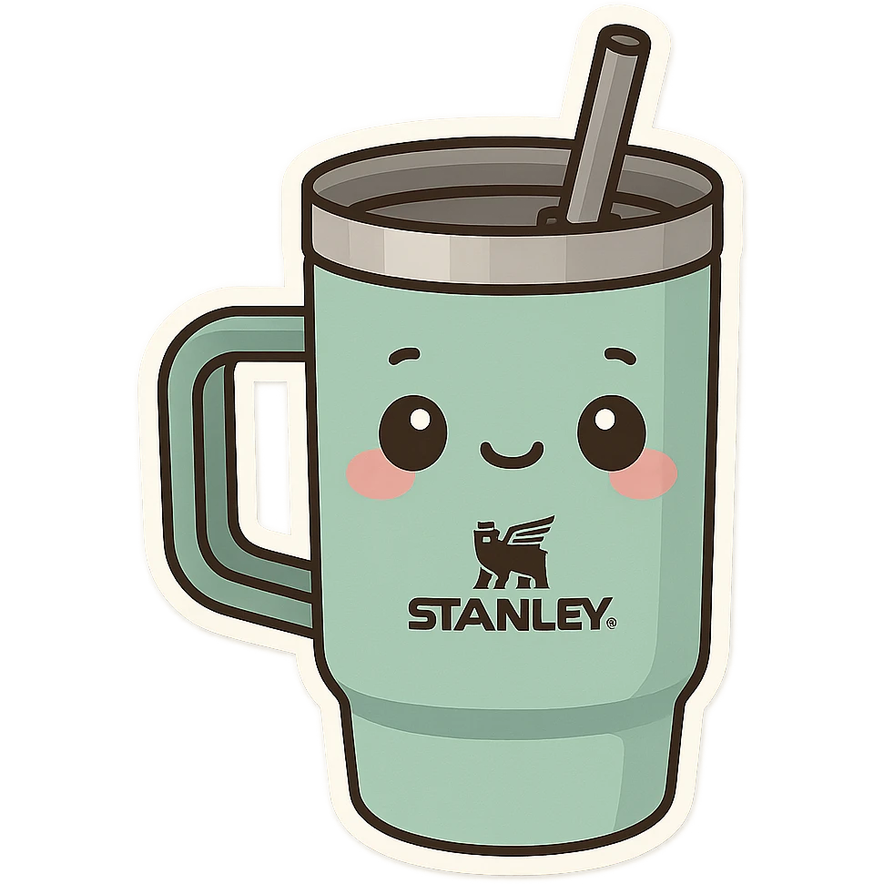 Stanley drinking cup, cute cartoon style, no text emoji