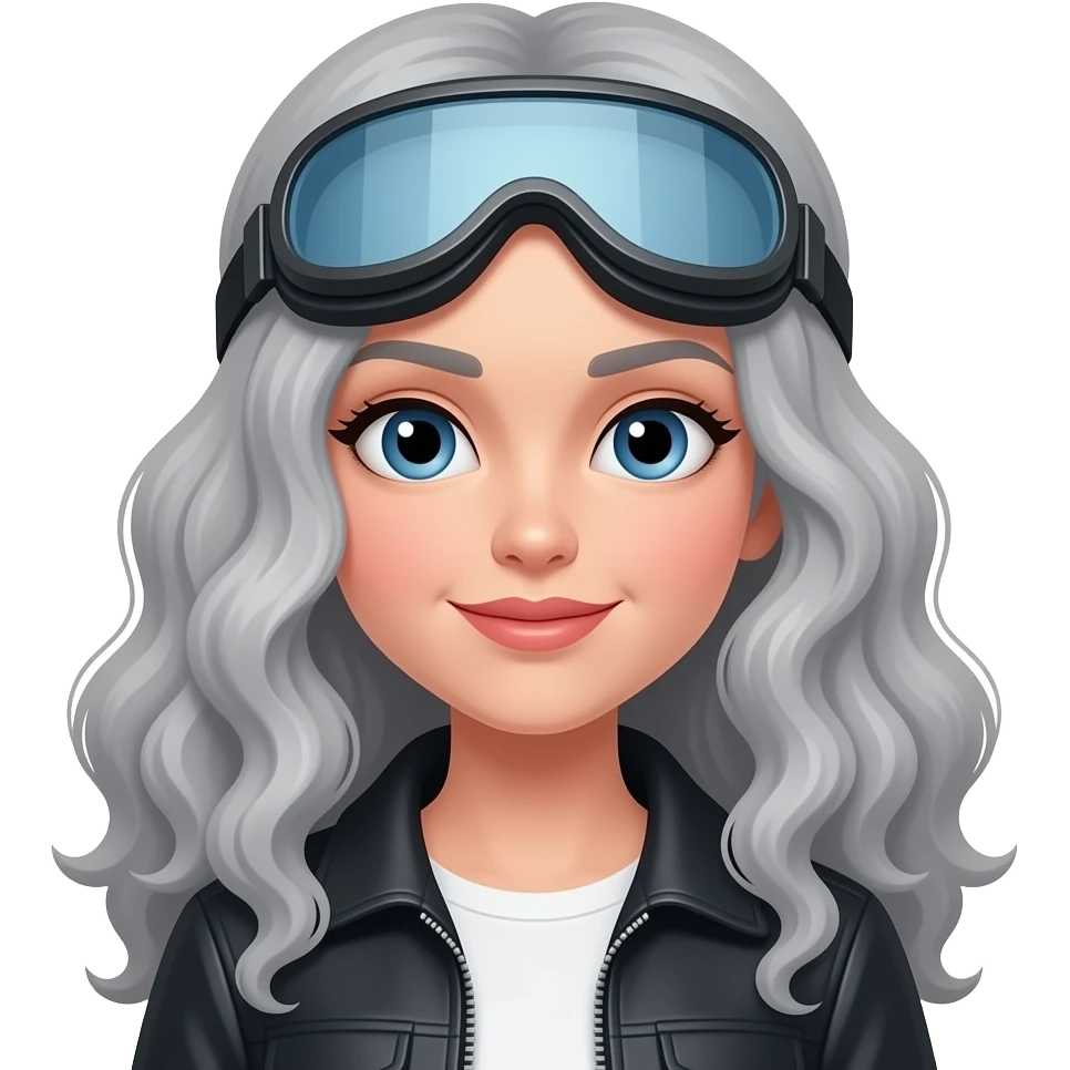 Long gray curly hair woman with goggles emoji