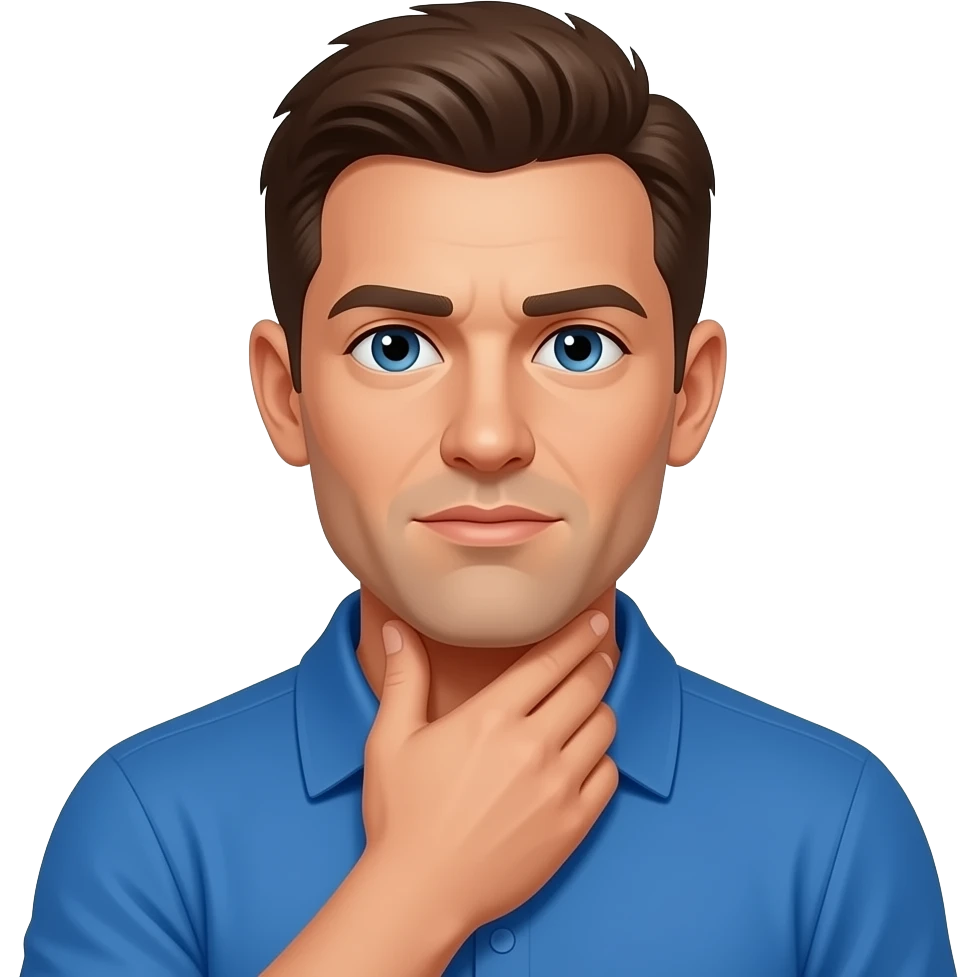 coach in a blue shirt grabbing his throat emoji