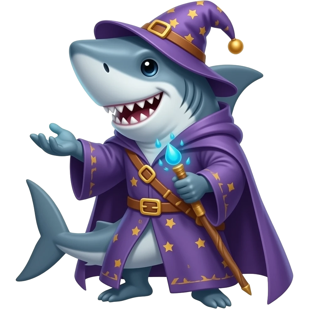 A shark wizard casting a spell to make it rain emoji