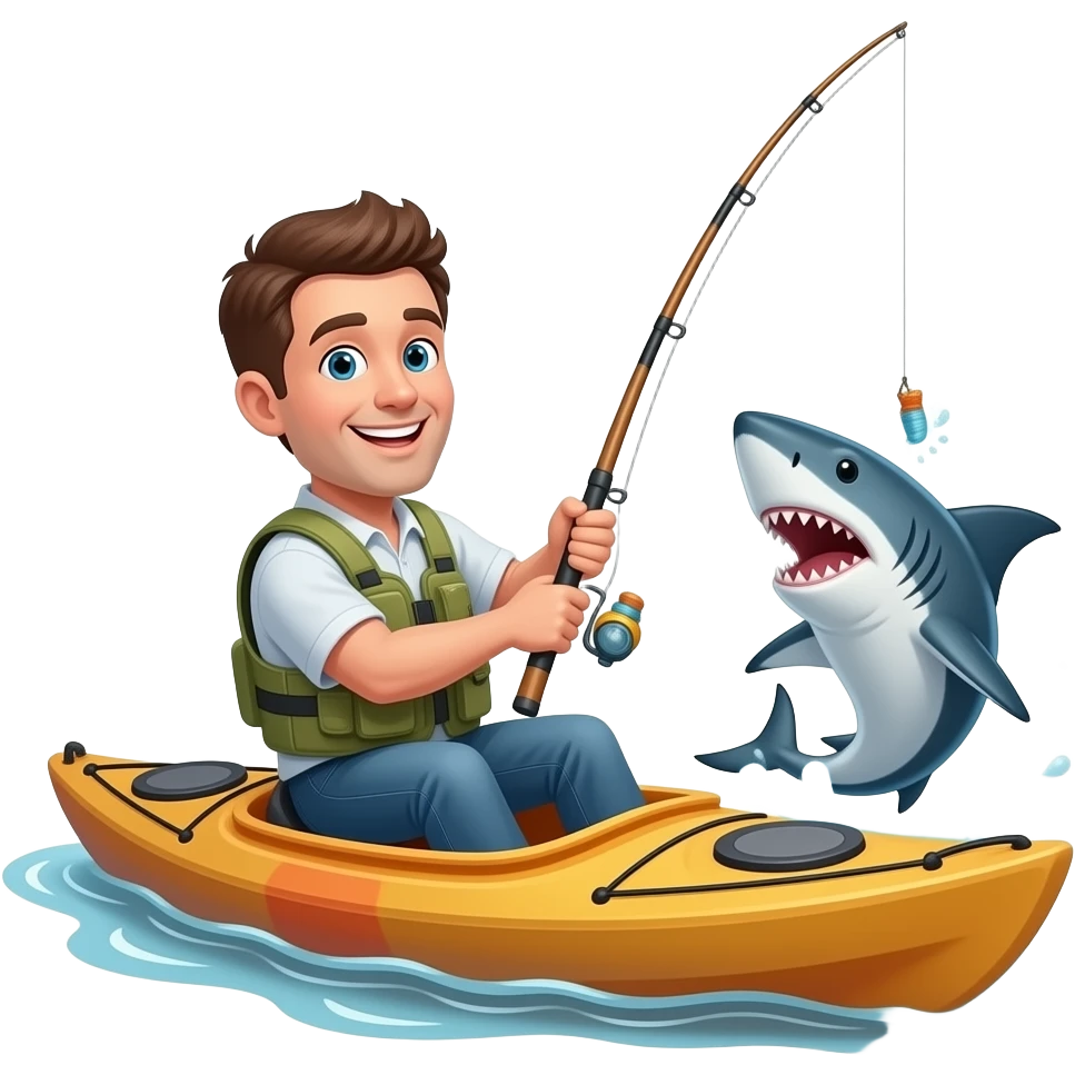 guy catching a shark fishing in a kayak emoji