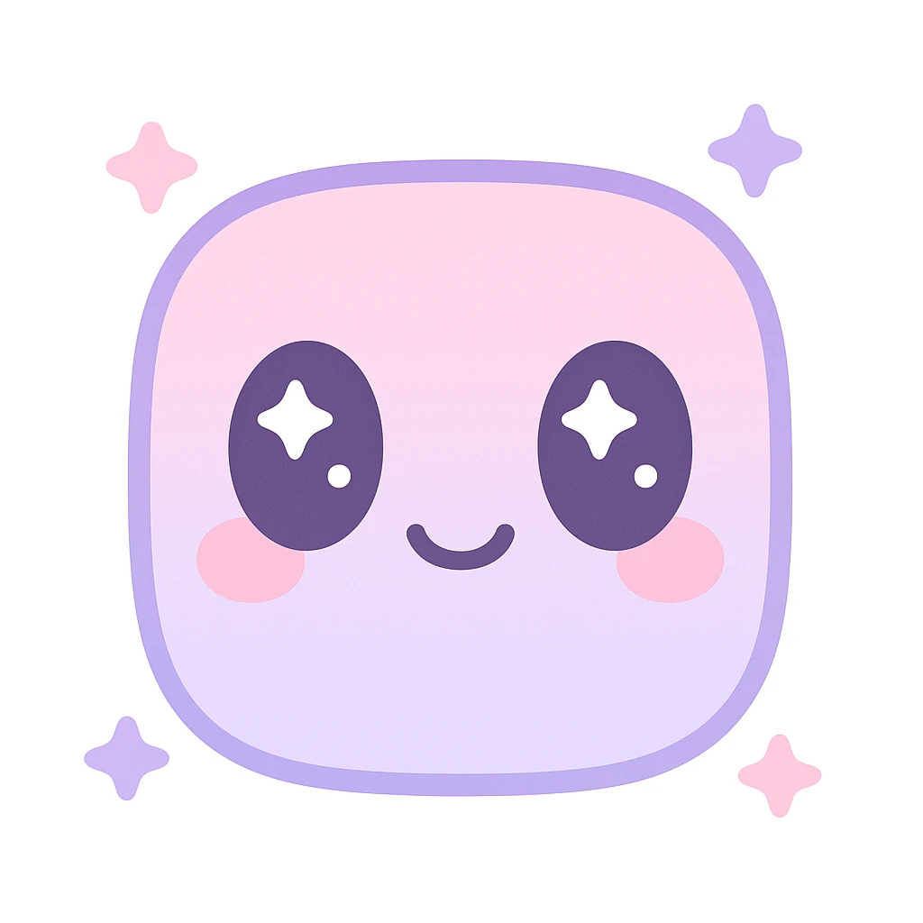 girly emote with sparkly eyes and a cute smile, pastel colors, kawaii style emoji