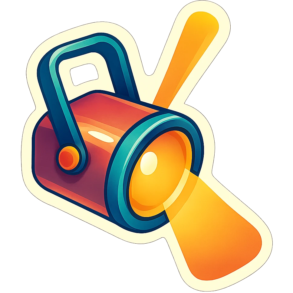 Spotlight in retro stickers style with a light beam pointing upward. emoji