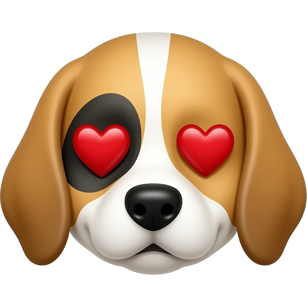 a cute dog with eyes as red hearts, only the head is visible emoji