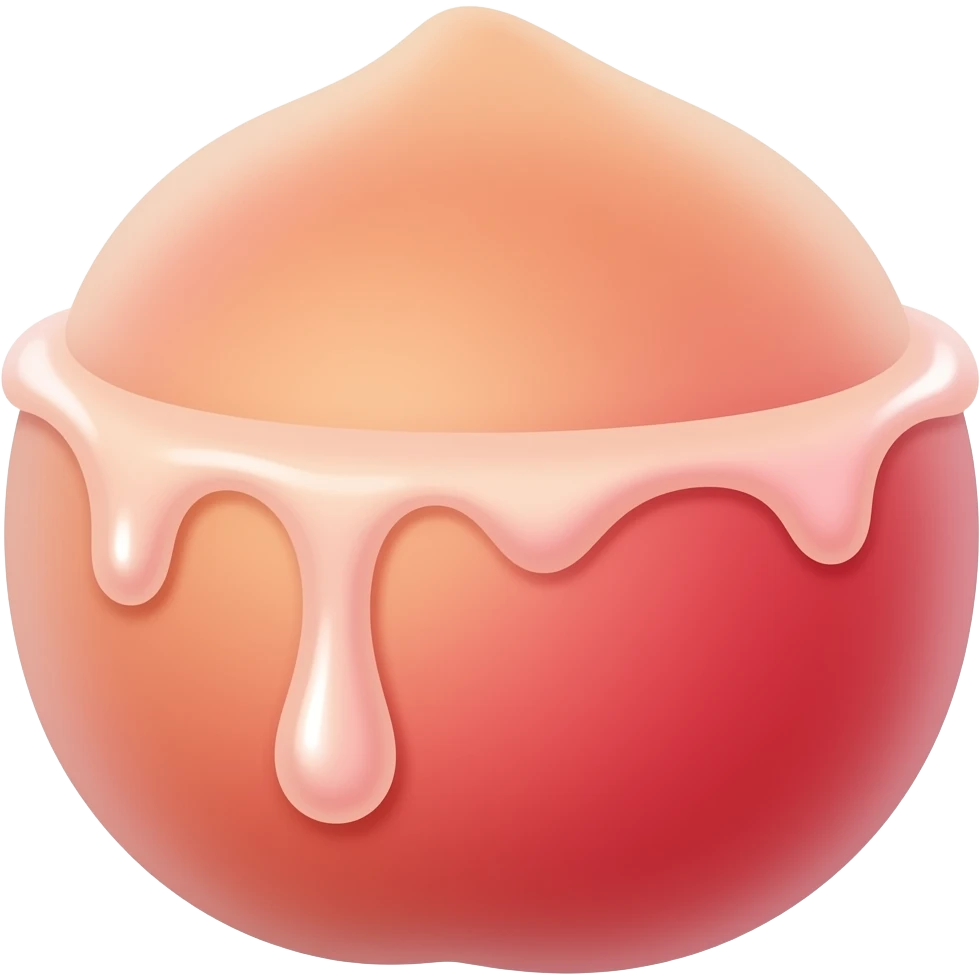 Juice dripping from inside a pink peach emoji