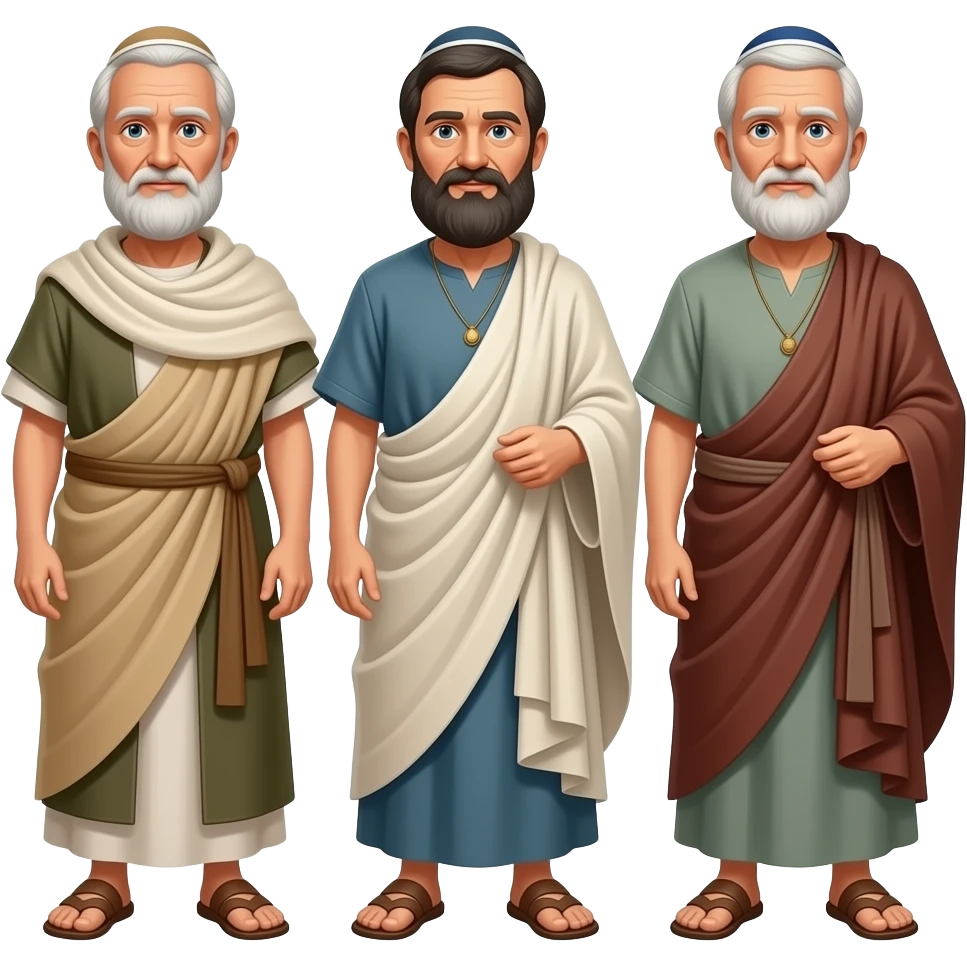 3 old Jewish men from biblical times wearing draped clothing emoji