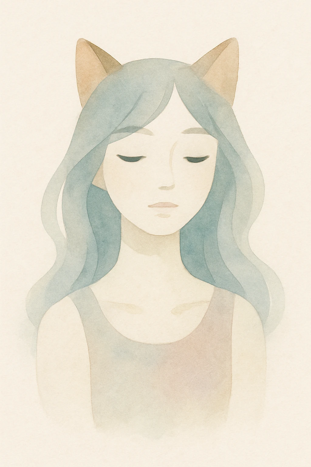cat girl, soft colors, flowing hair, cat ears, dreamy expression emoji