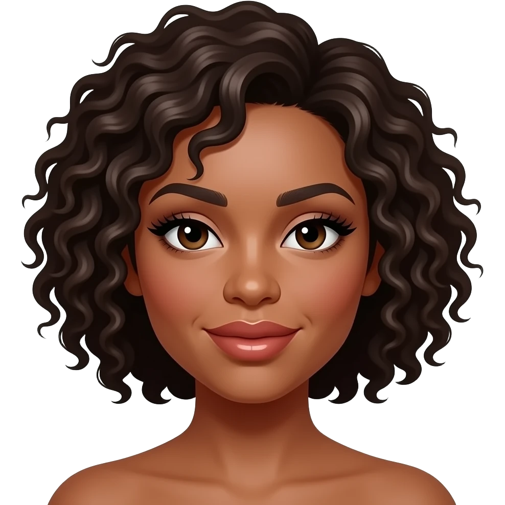 Woman with Short curly hair, thick lashes and glossy lips emoji