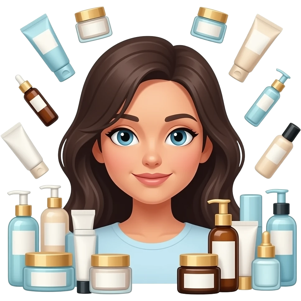 skincare information overload woman with products emoji