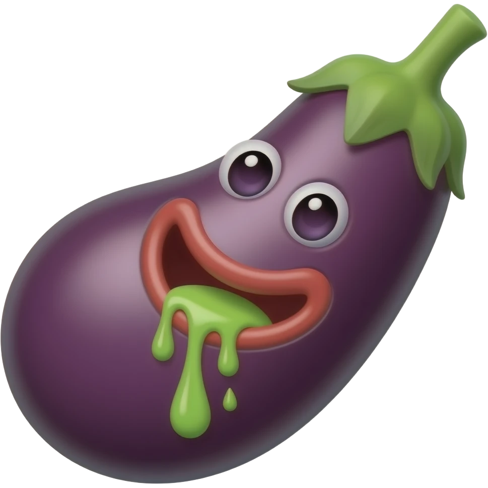Smiley face Sucking an eggplant dripping spit emoji