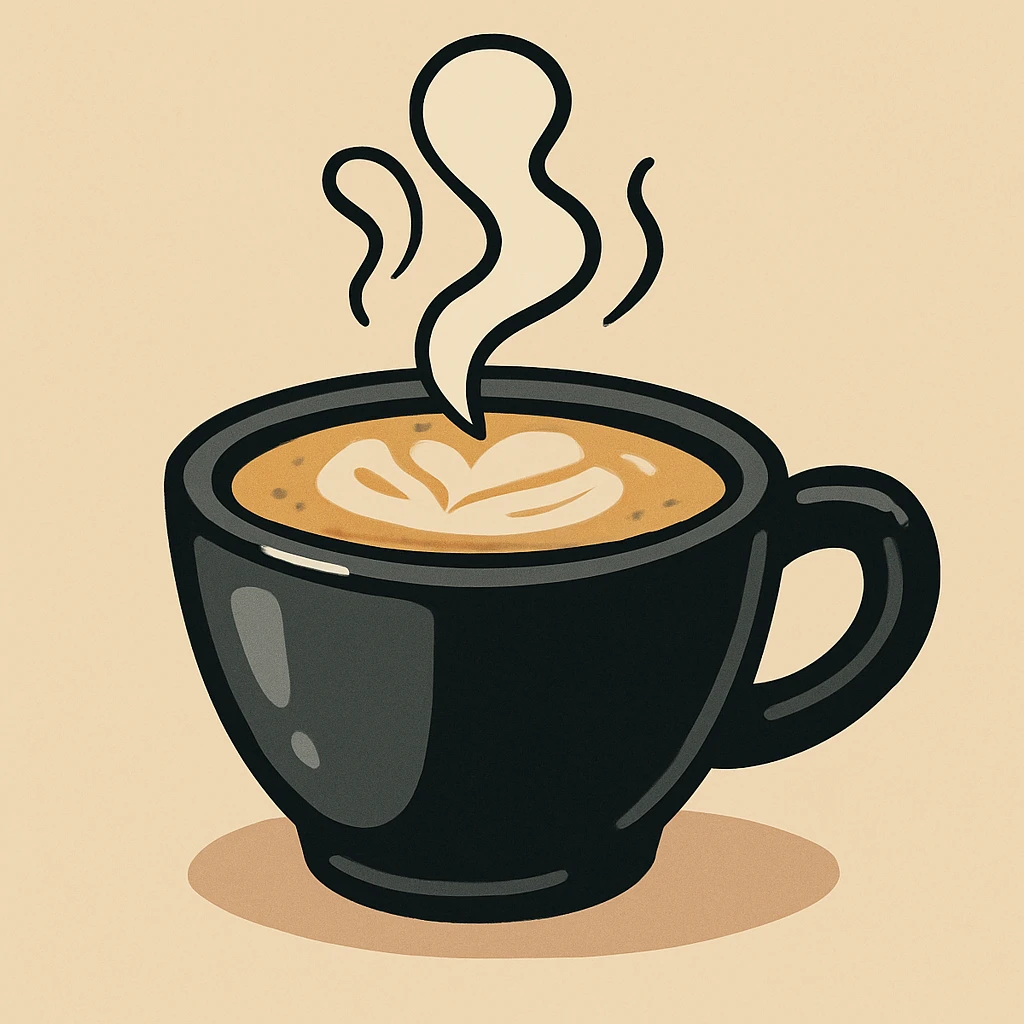 black cappuccino coffee modern flat style, cup with steam, no text emoji