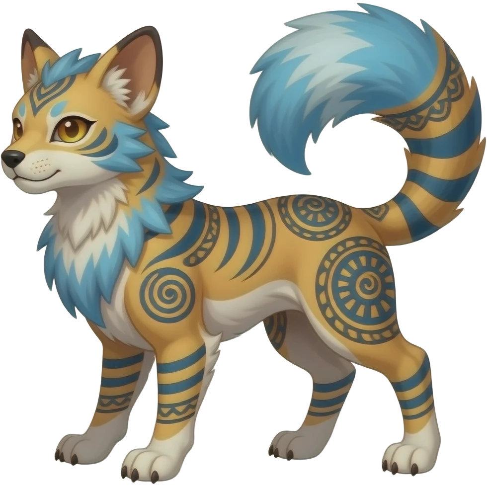 Tribal-patterned aesthetic quadrupedal elegant oriental feral painted Absol-Glaceon-Litten-Shinx-Sprigatito-Furret-Sylveon-animal-Fakémon-fusion-hybrid-creature emoji