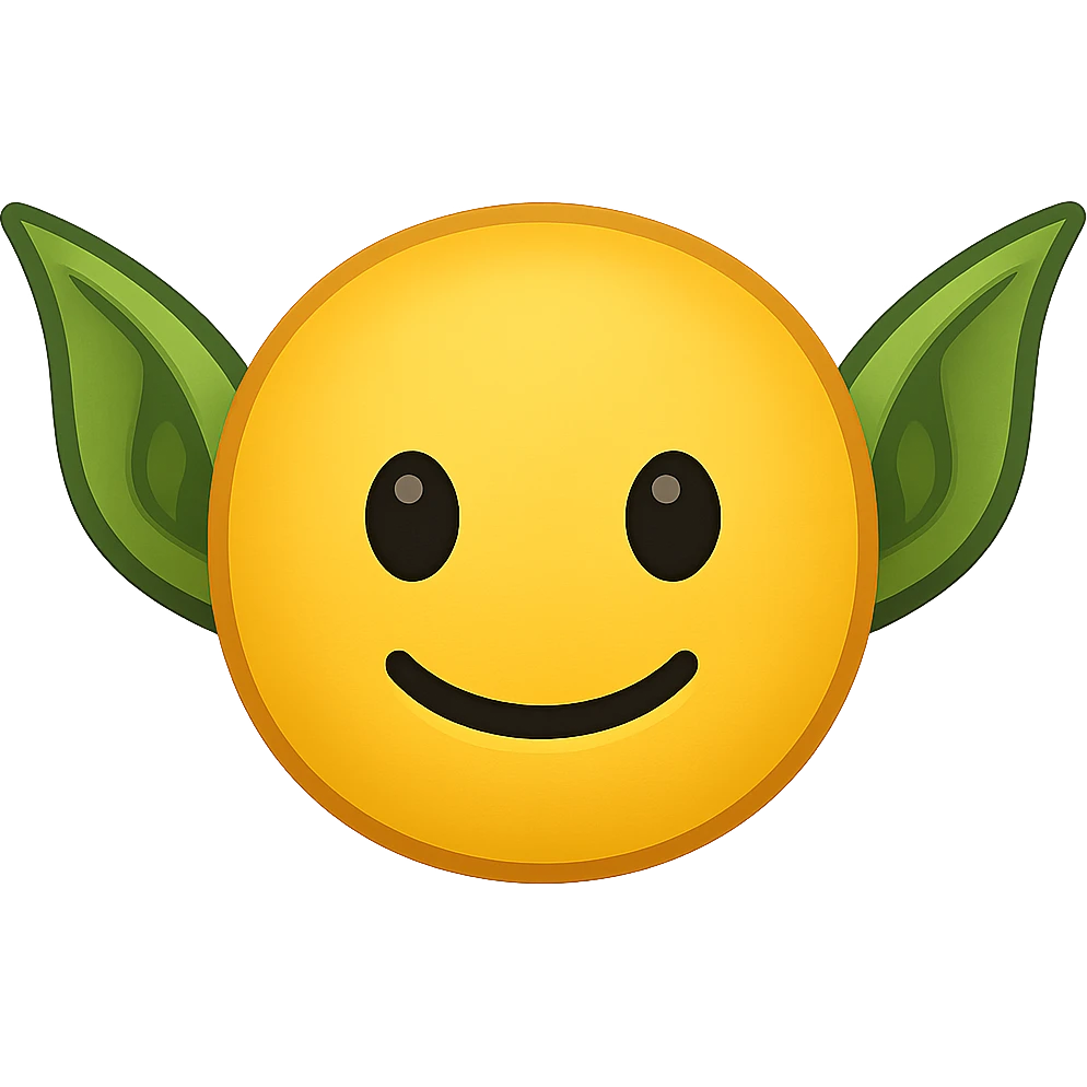 yellow face with green goblin ears emoji, digital illustration emoji