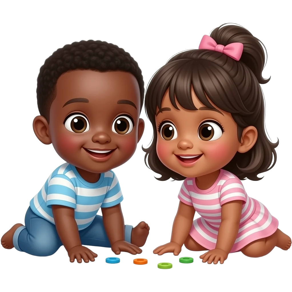 Dark Brown twin babies boy and girl playing on the floor emoji