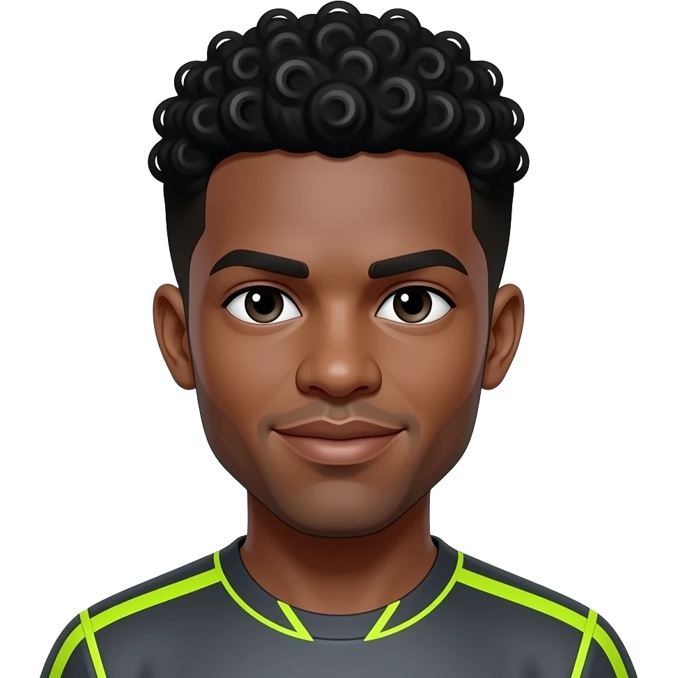 MAKE HIM HAVE BLACK SHORT CURLY HAIR AND CHANGE HIS SKIN COLOR TO WHITE AND ADD YELLOW NEON CLEATS emoji