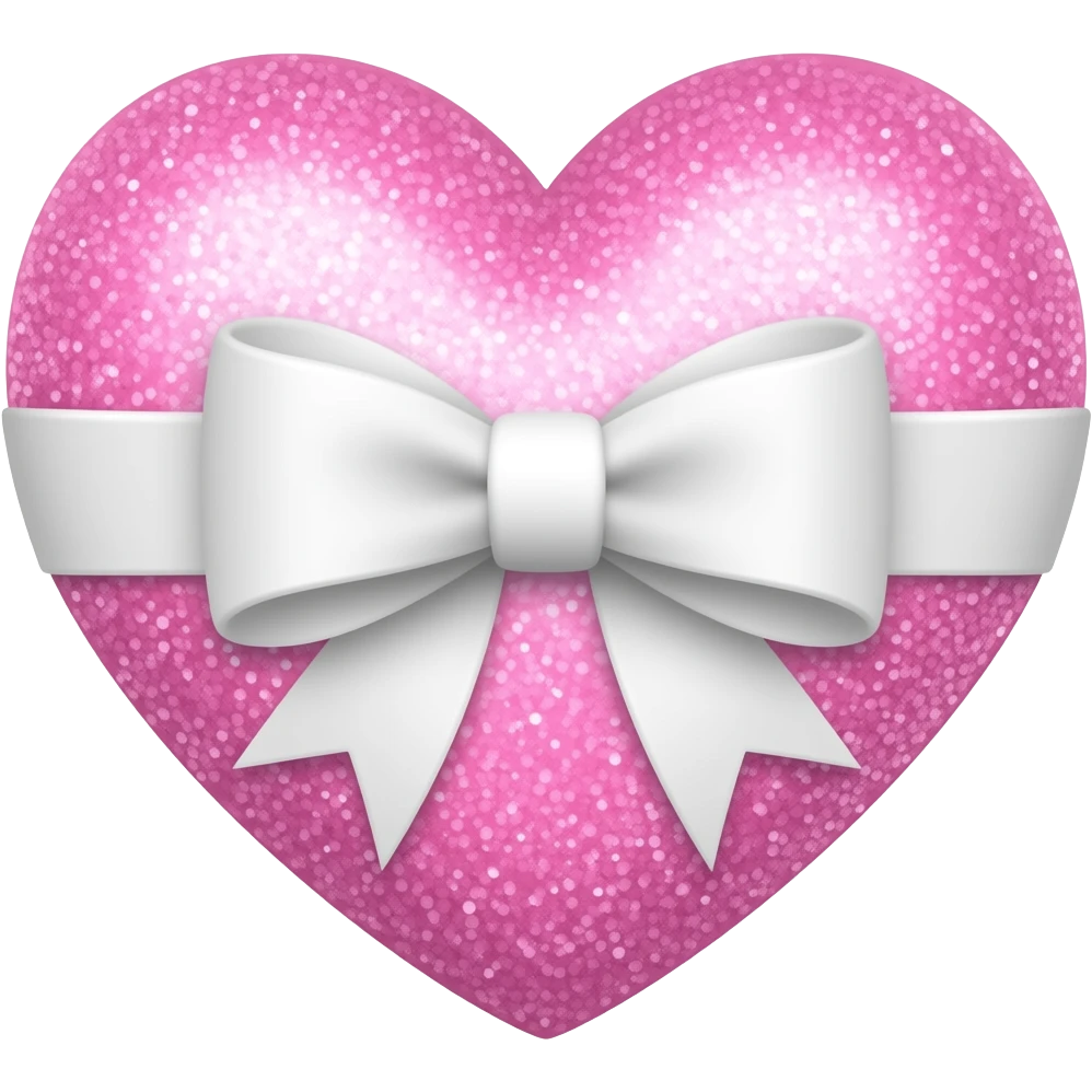 Coração de gliter rosa claro com laço branco emoji