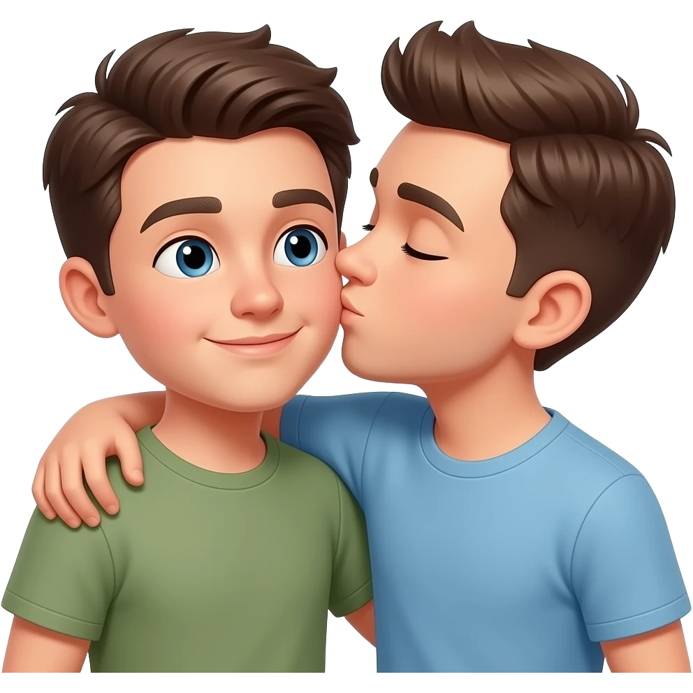 Erstelle ein Emoji von zwei Brüder, der eine um die 19 und der andere um die 22, der älter Bruder legt sein Arm über sein jüngeren Bruder und küsst ihn auf die Wange emoji
