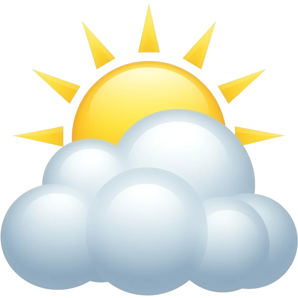 sun shinning from behind 2D carton style fluffy cumulus looking cloud without background emoji