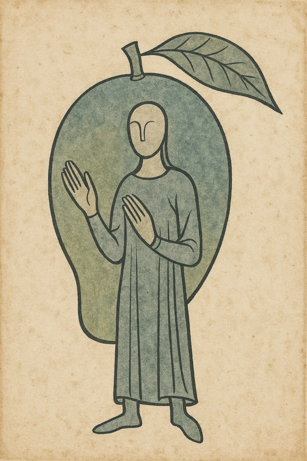 A ripe mango in a vintage illustration style medieval art emoji