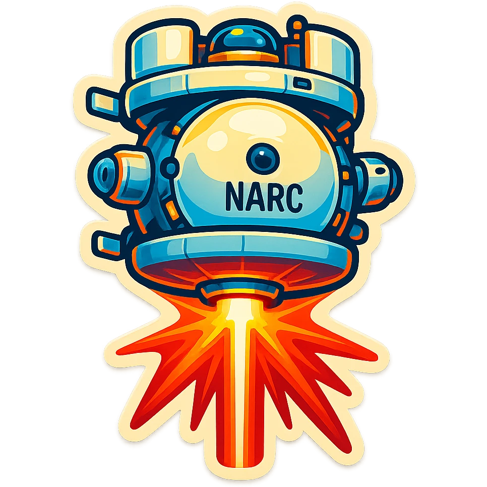 Tactical satellite in retro stickers style, with a glowing red laser beam, bold outlines, and vibrant colors. emoji