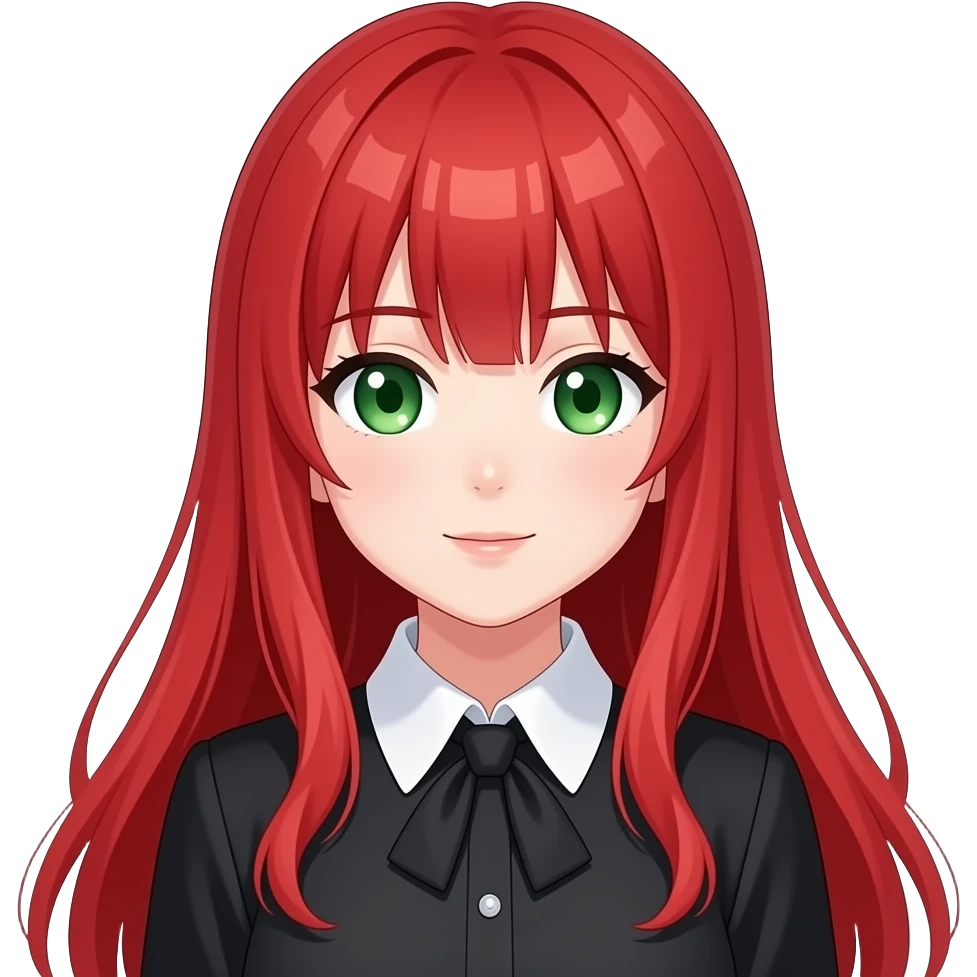 anime girl star struck long red hair green eyes black blouse with white collar emoji