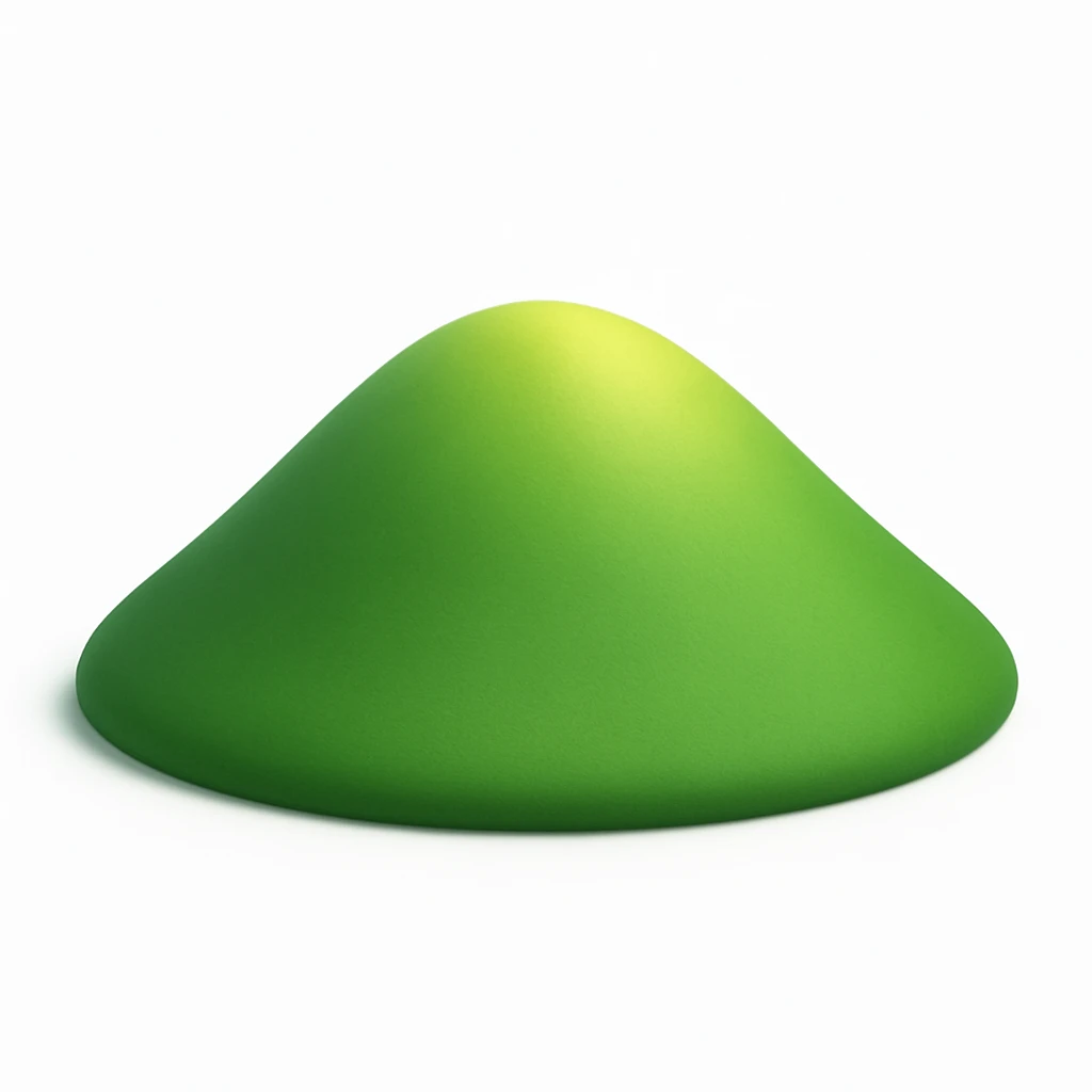 A 3D emoji in iOS emoji aesthetic style of a smooth green hilltop with a rounded summit, soft sunlight illuminating the top, gentle slopes fading downward, minimal and clean Apple-style design, white background

 emoji