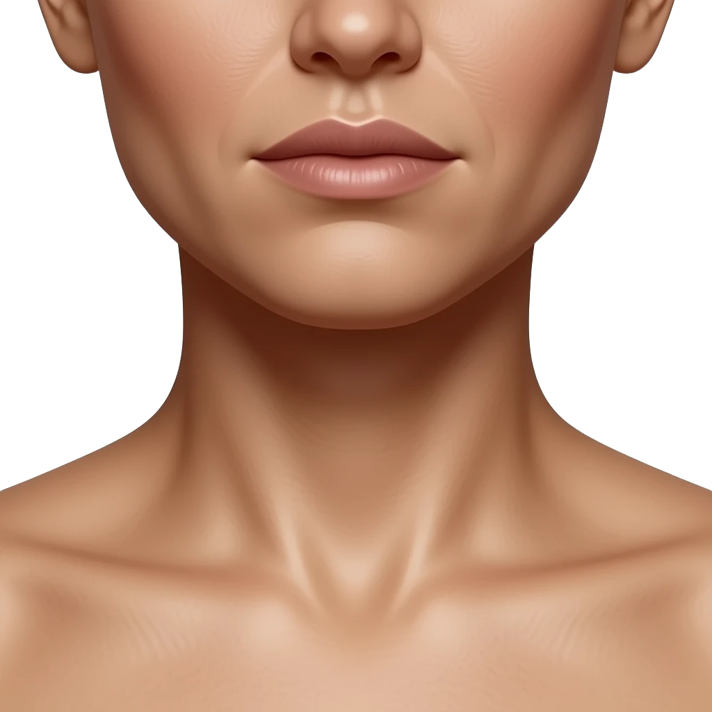 Close-up of a woman’s neck showing hyperpigmentation, darker skin tone concentrated around the front and sides of the neck folds, uneven skin tone with visible texture, natural lighting, no face visible, no upper chest visible, tight crop on neck only, realistic skin detail emoji