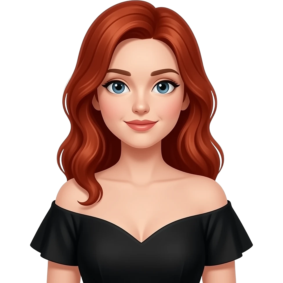 lady with wide shoulders and red hairs wear black dress emoji